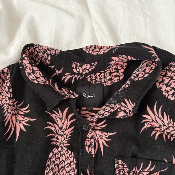 Rails LARGE Linen Blend Button Front Shirt Pink Pineapple Print Whitney Pinya - Picture 4 of 9